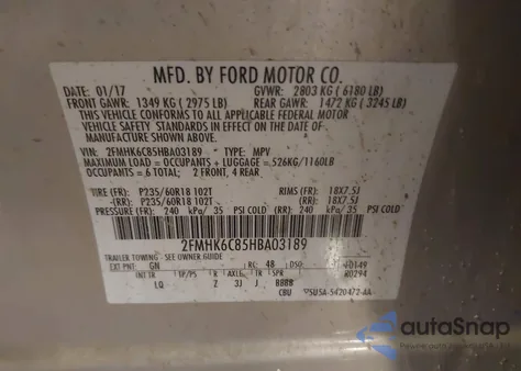 2017 Ford Flex Sel from USA, damaged, VIN 2FMHK6C85HBA03189